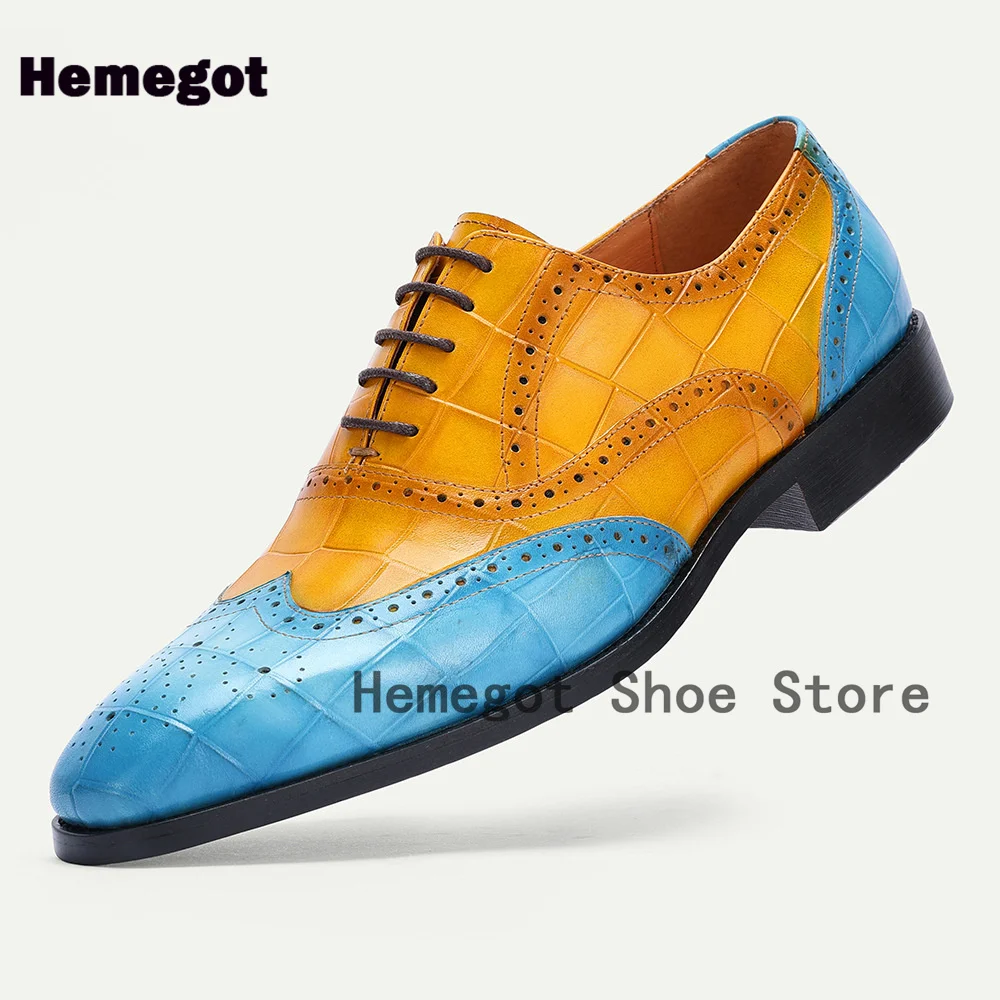 

Cowhide Color Blocked Lace Up Oxford Shoes Men's Formal Shoes Business Office Men's Shoes Fashion Wedding Formal Shoes for Men