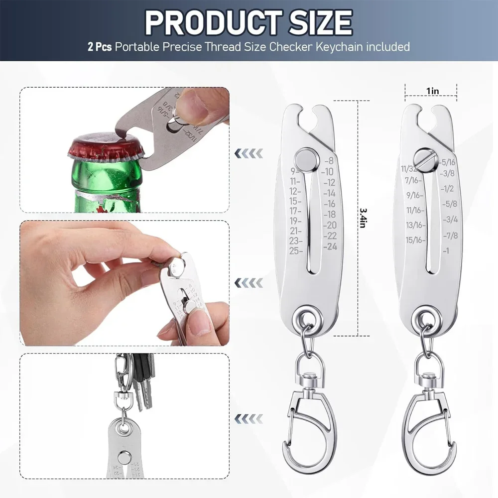 Portable Precise Thread Size Checker Keychain Bolt Size Finder Keychain Nut and Bolt Thread Gauge Identifier
