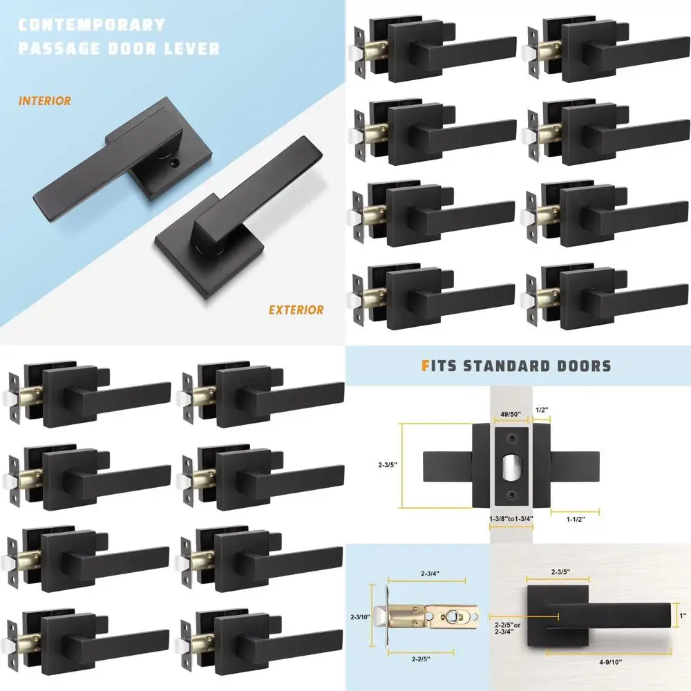 

Black 8-Pack Passage Lever Door Handles, Heavy-Duty for Interior Doors, Reversible for Left or Right Doors