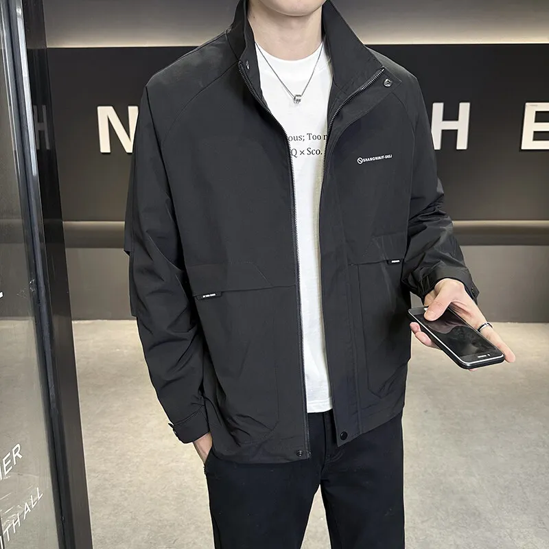 

Мужская демисезонная куртка свободного кроя с воротником-стойкой, тонкая, повседневная, универсальная верхняя одежда для путешествий и ежедневного использования