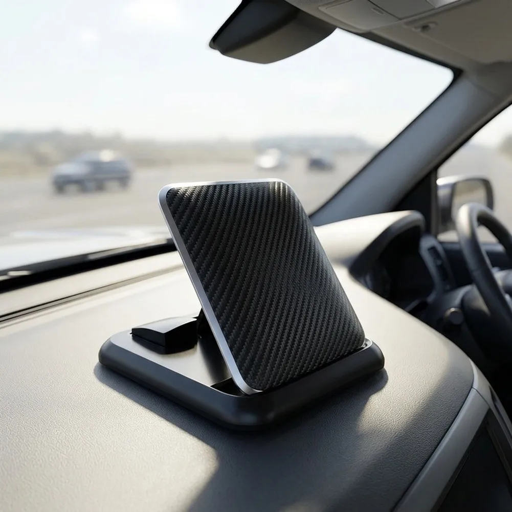 Car Dashboard Mount for Phones Featuring Carbon Fiber Visual Effect and Adjustable Angle Silicone Construction