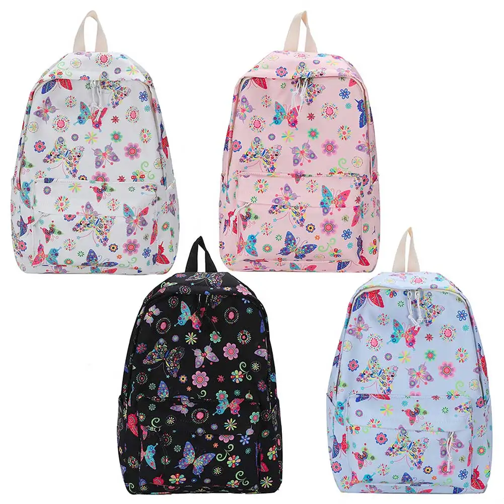 Butterflies Print Laptop Backpack Nylon Student Schoolbag Large Capacity Cute Fashion Simple Floral for Outdoor Camping