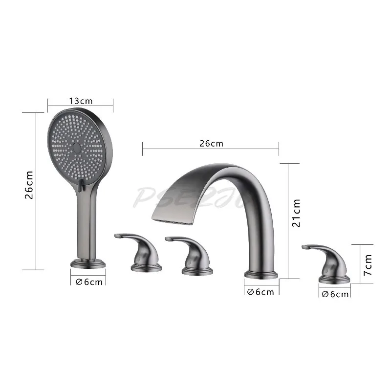 Copper Bathtub Shower Faucet Hotel Homestay Household Faucet 5-hole Cylinder Edge Showerhead