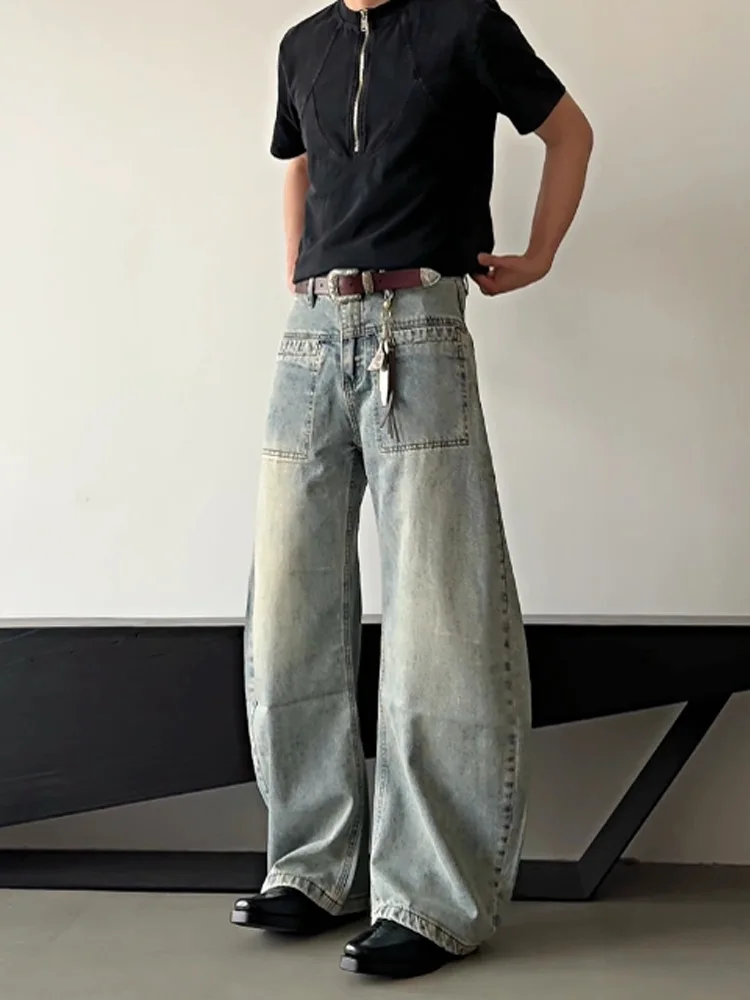 

American Retro Cleanfit Premium Water Wash Blue Loose Knife Jeans Youth Casual Straight Leg Jeans Wear Resistant