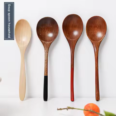 Wooden Soup Spoon Tableware Cooking Utensil Tools Durable Long Handle Tea Dessert Spoon Easy to Clean Kitchen Tools