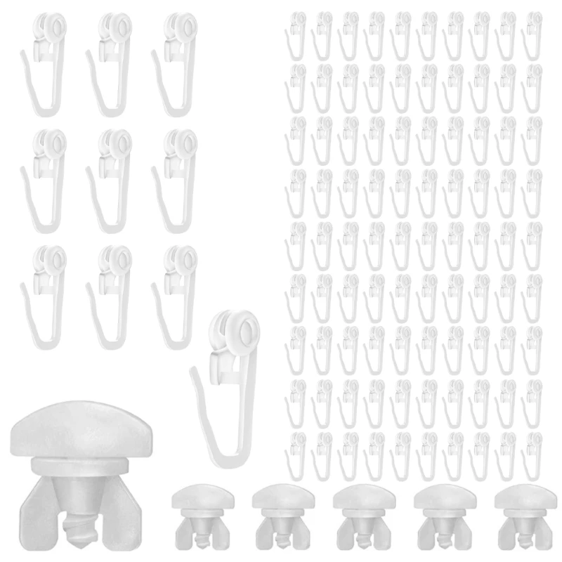 Curtain Track Hook Curtain Rails Ceiling Glider Set 100Pcs Lockable Folding Hanging Hook and 6Pcs Drape Rails Stoppers B03D