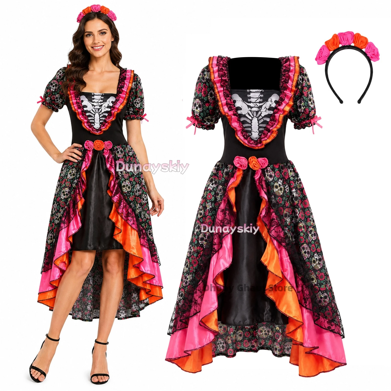 fantasia-feminina-de-cosplay-mexicana-com-estampa-de-caveira-de-acucar-e-vestido-floral-assimetrico-com-tiara-de-flores-para-halloween-cosplay-palco-e-apresentacoes