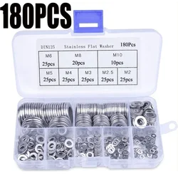 180pcs Stainless Steel Flat Washer Assortment Kit M2 M2.5 M3 M4 M5 M6 M8 M10 Plain Washers for Sump Plugs & Gasket Rings