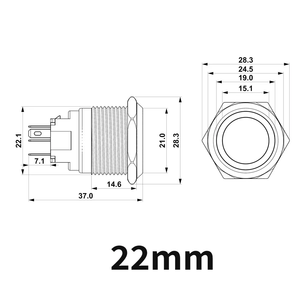 5PCS 22mm Black Metal Push Button Switch Waterproof Illuminated Led Light Metal Momentary Latching Switches 5V 12V 220V Red Blue