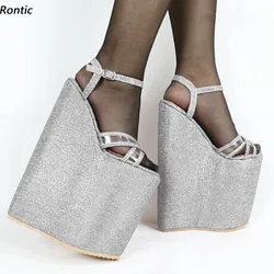 Rontic Real Pictures sandali con plateau da donna Glitter Sexy zeppe tacchi Open Toe Pretty Silver Party Cosplay Shoes taglia usa 4-14