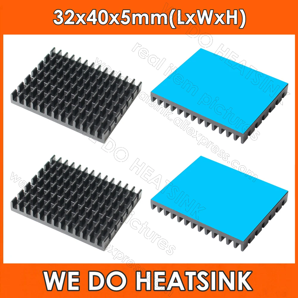 Wholesale 32x40x5mm Black Anodized Slotted Aluminum Heatsink With Thermal Tape Applied