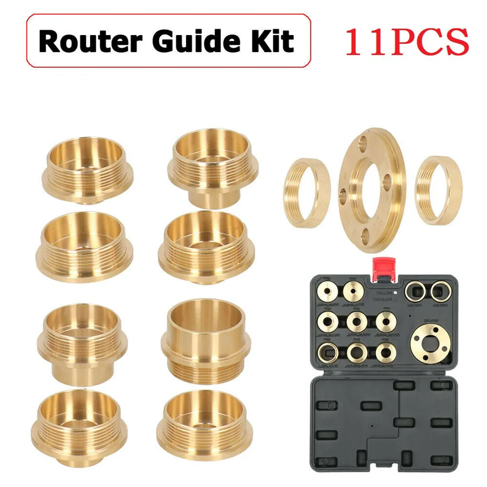 11Pcs Set Brass Template Router Guides With-Lock Nut Adapter 10-30mm Router Template Guide Bushing Kit Milling Tool Accessories