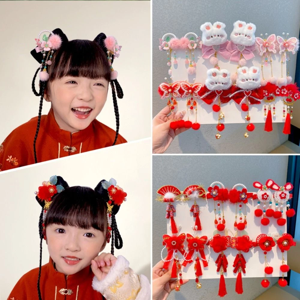

Chinese Style Children's New Year Hairpin Tang Suit Hanfu Headwear New Year Barrettes Tassel Cute Ancient Style Hair Clip Winter