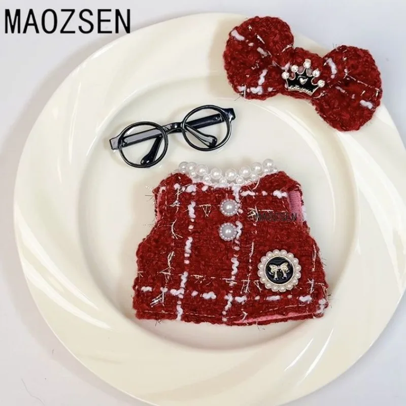 

17cm Mini Doll Clothes Korean Kpop EXO Idol Style Outfit with Striped Sweater, Overalls, Glasses & Hat