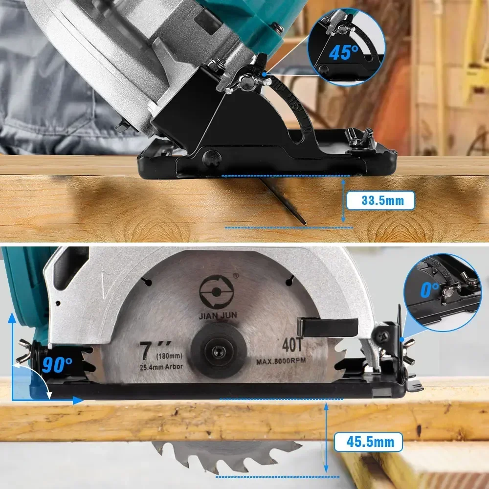 7Inch 180mm Brushless Electric Circular Saw 5000RPM Cordless Adjustable Angle Multifunctional Cutting Tool For Makita 18VBattery