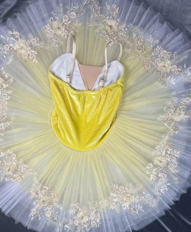 Professional Children Ballet Dress Yellow Flower Platter Female Tutu Swan Lake Dance Performance Costumes Ballerina Party Dress