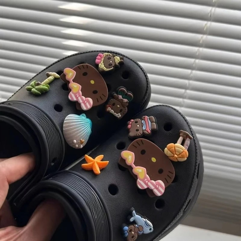 مينيسو سانريو مرحبا كيتي الأحذية السحر مجموعة الاستوائية هاواي KT القط الأحذية الديكور اكسسوارات للإزالة عطلة الشاطئ نمط #5