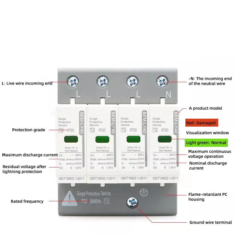 AC SPD 2P 3P 4P 20KA 40KA 60KA 80KA 100KA House Lightning Surge Protector Protective Low Voltage Arrester Surge Protection