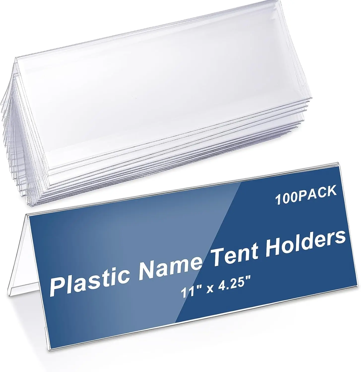 

100 Clear Plastic Name Tent Holders, 11x4.25 Inch Acrylic Desk Sign Frames for Office Meetings and School Displays