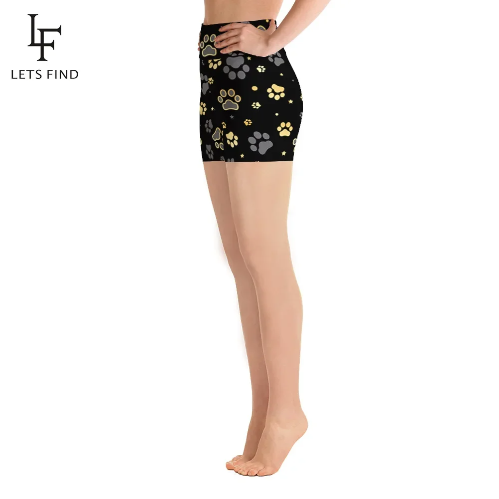 LETSFIND Summer New High Waist Short Pants Women Sexy Biker Dog Paws Digital Print Stretch Leggings