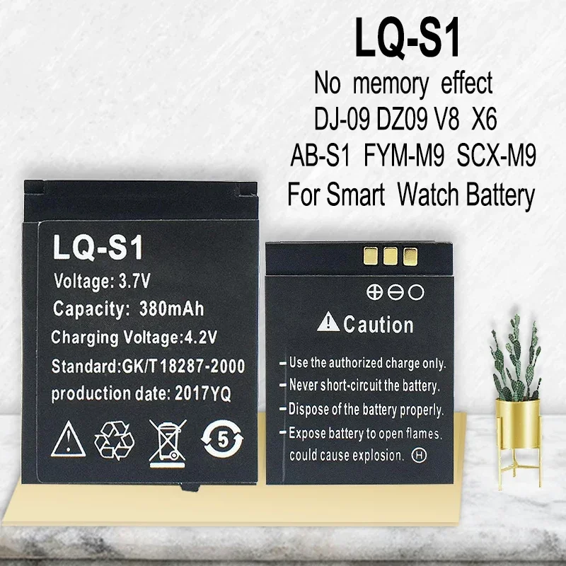 Batería para smartwatch LQ-S1 3.7V 380mAh DZ09 para DJ-09 V8 X6 AB-S1 SCX-M9 FYM-M9 GJD HKS-S1 LQS1 3