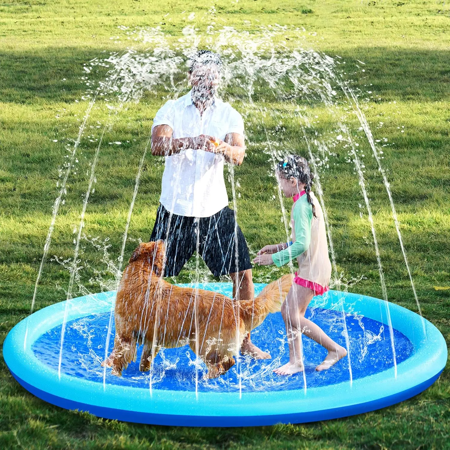 Almohadilla antideslizante para salpicaduras de 100/170cm para niños, rociador grueso para piscina, juguetes acuáticos para exteriores de verano, divertida estera de juego para fuente de patio trasero
