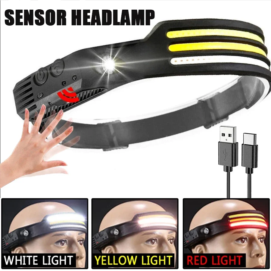 

10 Lighting Modes LED Headlamp USB Rechargeable Built in Battery Head Flashlight Torch XPE+COB IPX4 Waterproof Working Lantern