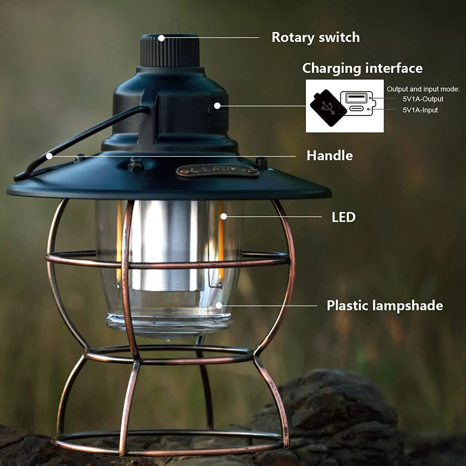 IPX4 Waterproof Outdoor Portable Rechargeable Led Rechargeable Vintage Retro Metal Hanging Camping Lantern Dimmable Torch Lights