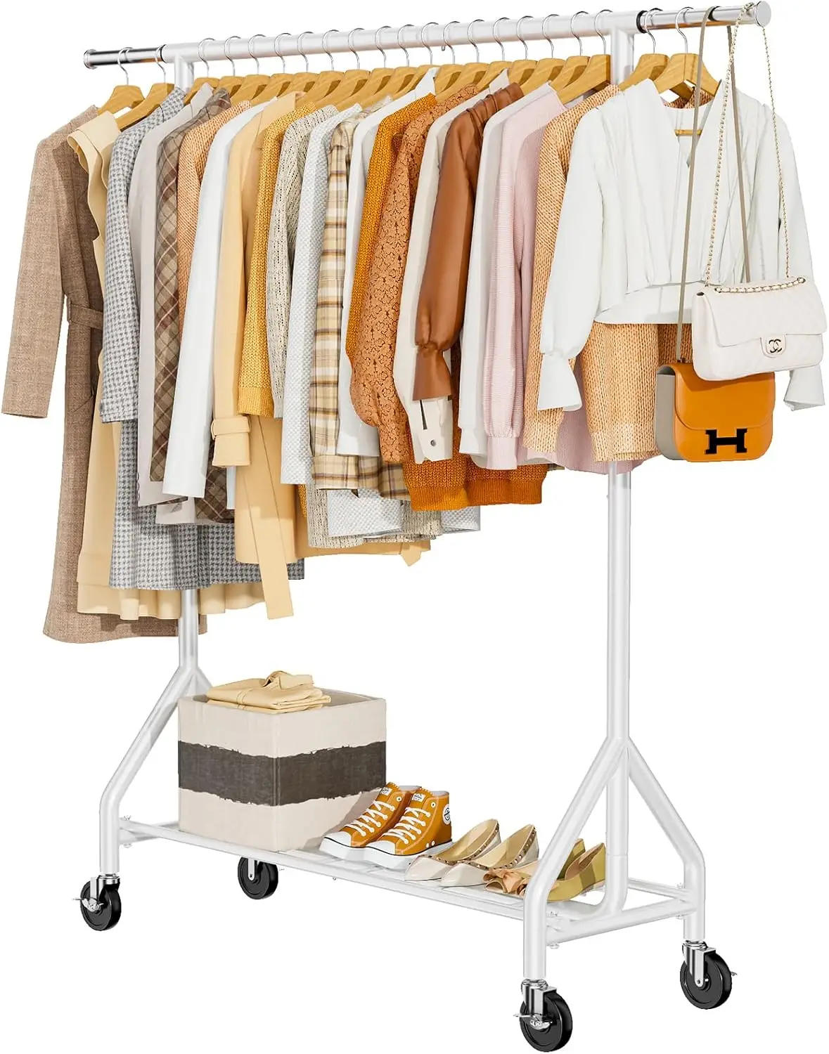 

Heavy Duty Clothes Rack Load 450 LBS, Metal Garment Rack, Standing Rolling Clothing Rack for Hanging Clothes with Sturdy