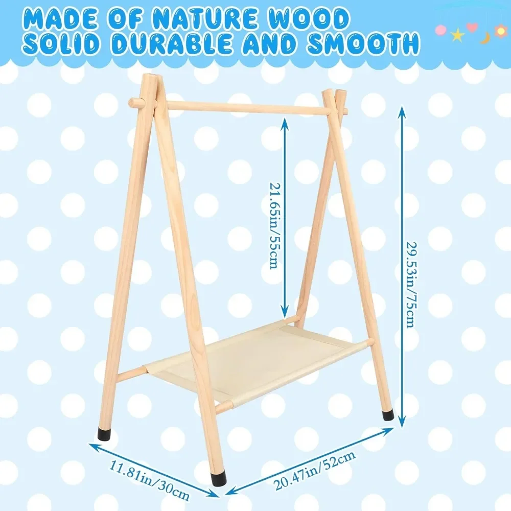LISM 2 Pcs Baby Clothes Rack Kids Clothing Rack Dress up Storage Garment Rack Wooden Clothes Organizer with Storage Shelf