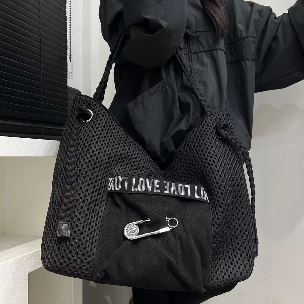 حقيبة كبيرة غير رسمية للسيدات النسخة الكورية حقيبة كتف منسوجة بحزام كتف قطري متقاطع شخصي حقيبة حمل كبيرة