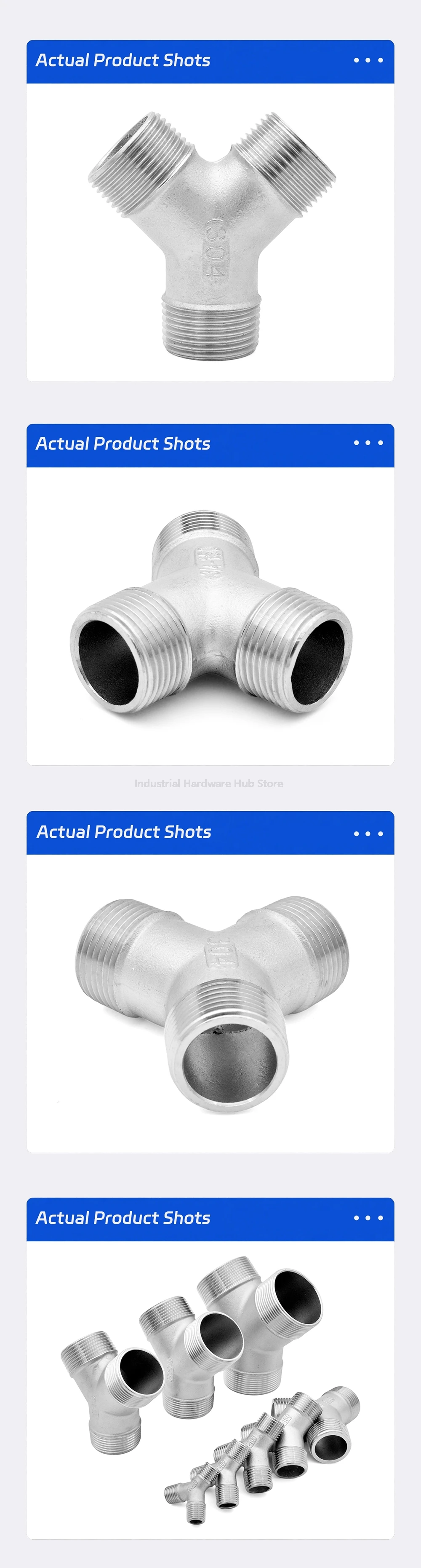 SS304 Edelstahl Y-Stück mit Außengewinde, BSP 3-Wege-Rohrverschraubung, 1/4" 3/8" 1-1/4" 1/2" 3/4" 1" 2" für Sanitär, Warmwasserbereiter, Gas – Detail 4