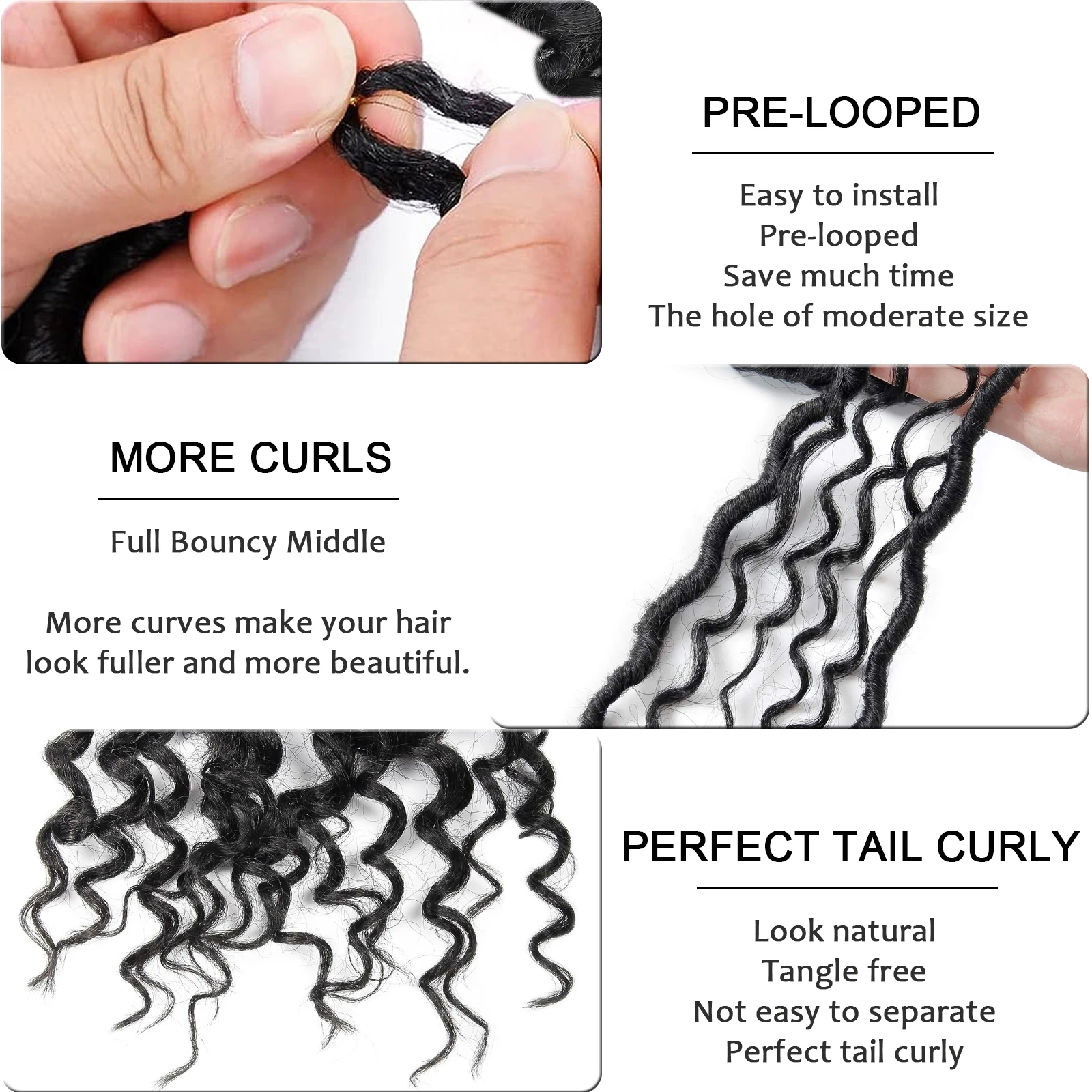 Extensiones de cabello rizado sintético para mujer, trenzas de ganchillo, Color negro, 18 pulgadas, prebucle, diosa, suave