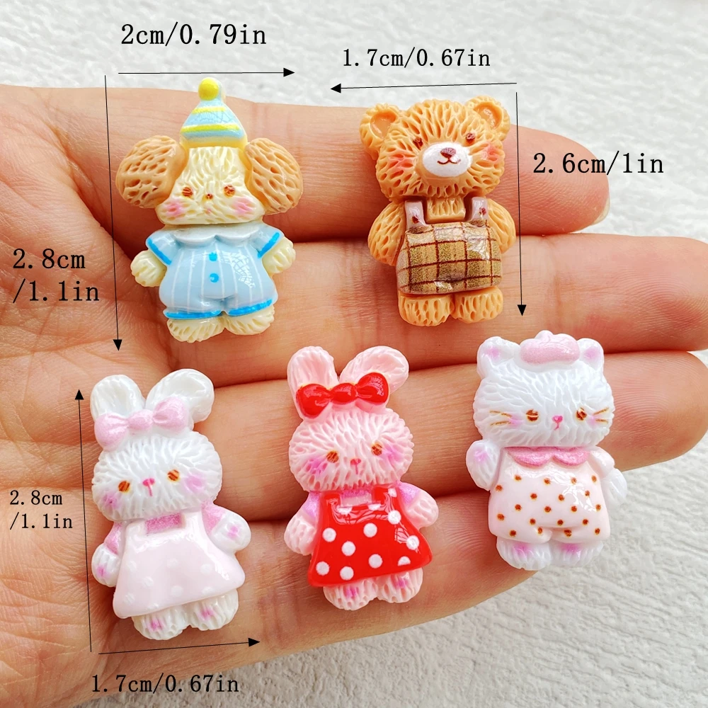 10PCS Resin Cartoon Rabbit, Bear, Dog, Cat Flat back For DIY Jewelry Hair Bow Scrapbook Crafts - Decorative Figurine Accessories