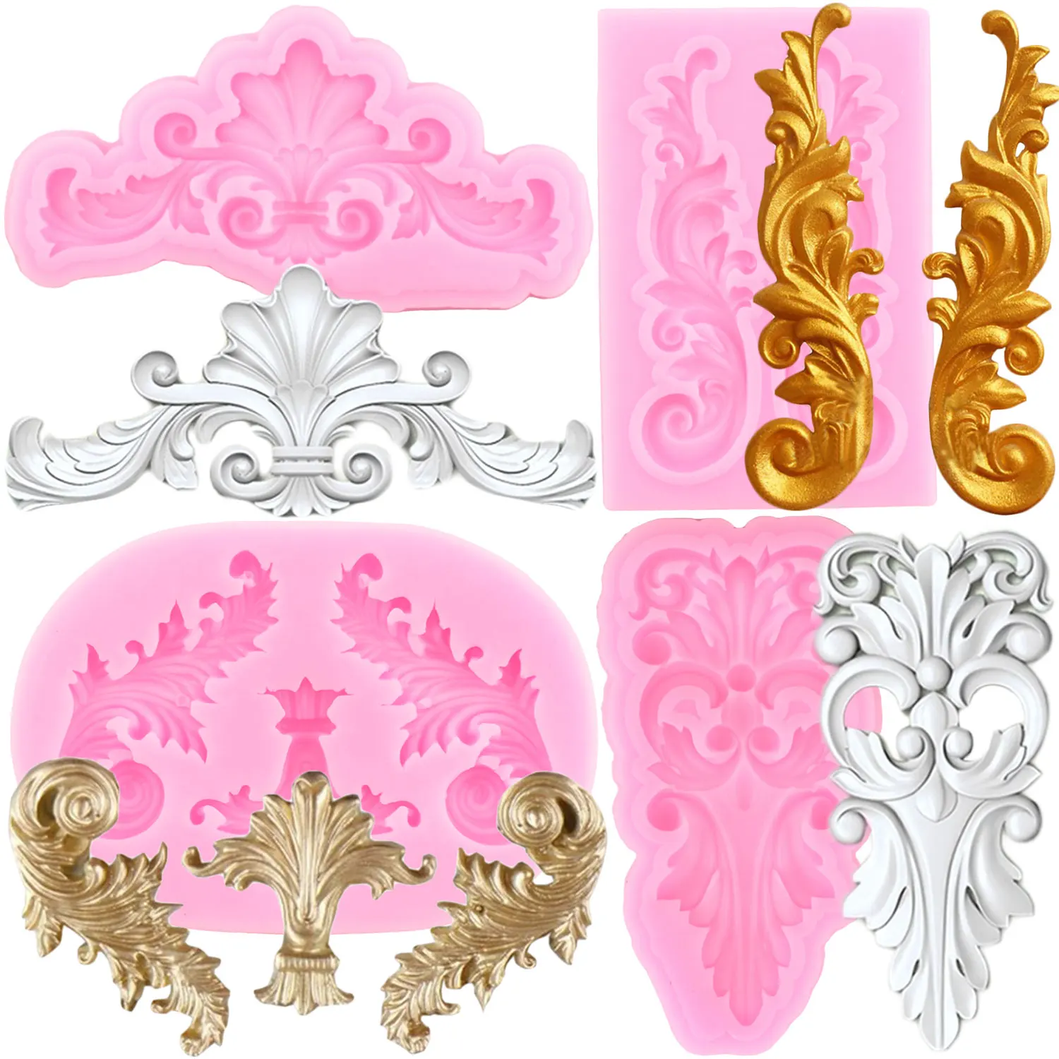 Baroque Silicone Molds Curlicues Scroll Lace Fondant Mold Cake Decorating Tools Chocolate Gumpaste Mould Candy Resin Clay Moulds