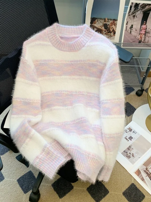 

Autumn Winter New Style Korean Fashion Versatile Knitted V-Neck Cardigan Women's Sweater Coat Striped Base Shirt Casual Loose...