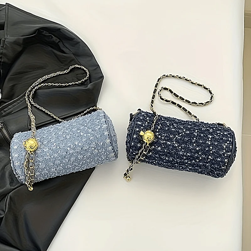 

Women's Cylinder Bag, Shoulder Crossbody Purse With Chain Strap