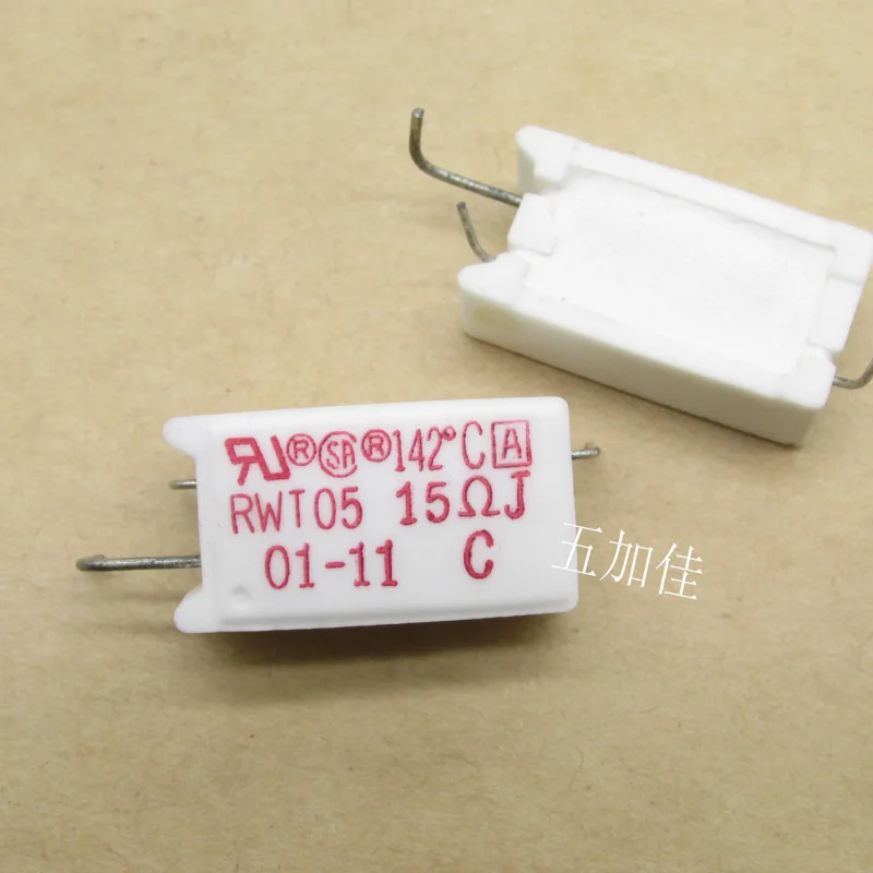 10-100pcs RWT05 5W 15R 142 ℃ with temperature fuse RWT05AE150J three pin ceramic cement resistor