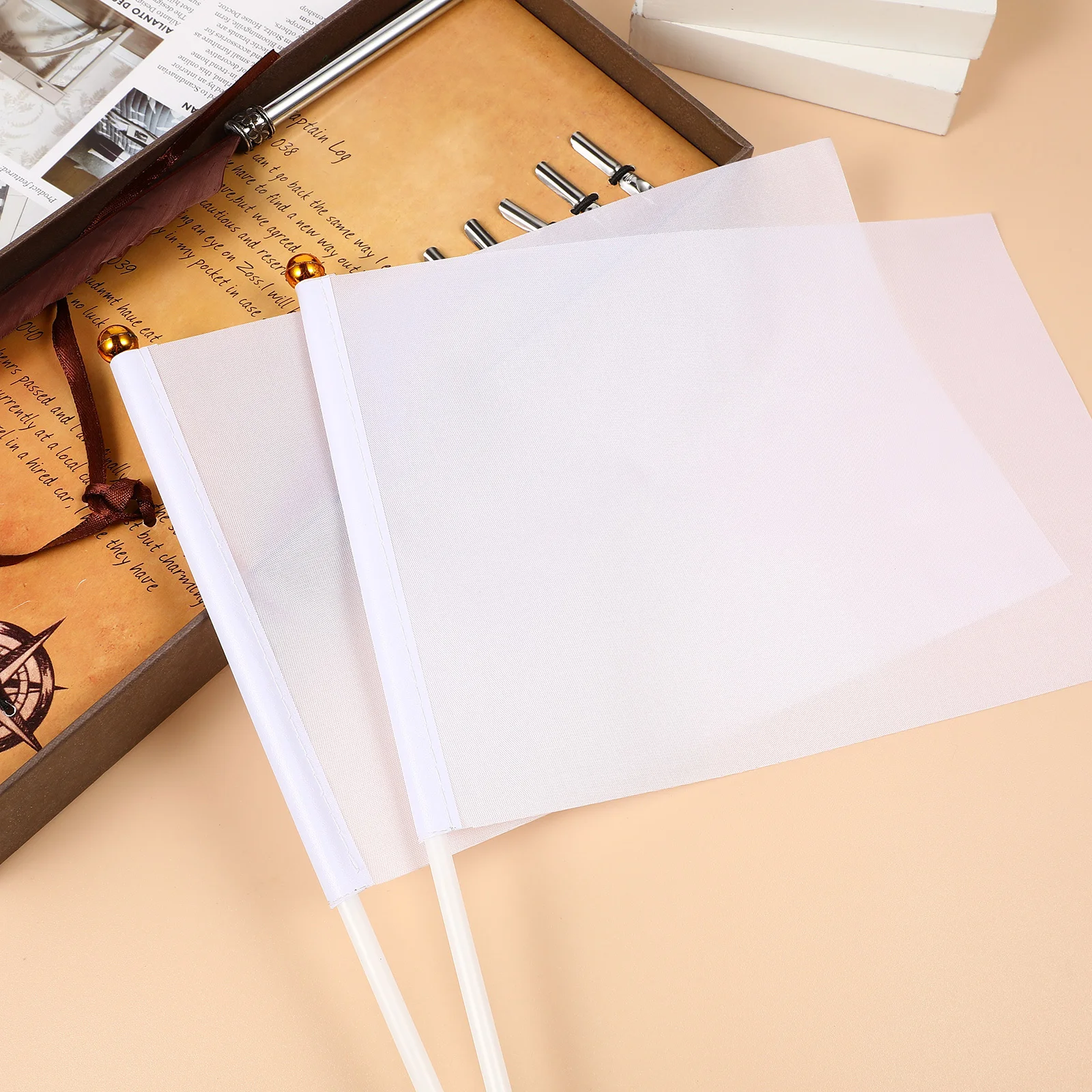 

24Pcs Mini White Flags on Stick Handheld Fan Flags for Sporting Events Parades Parties Lightweight Comfortable Grip Design