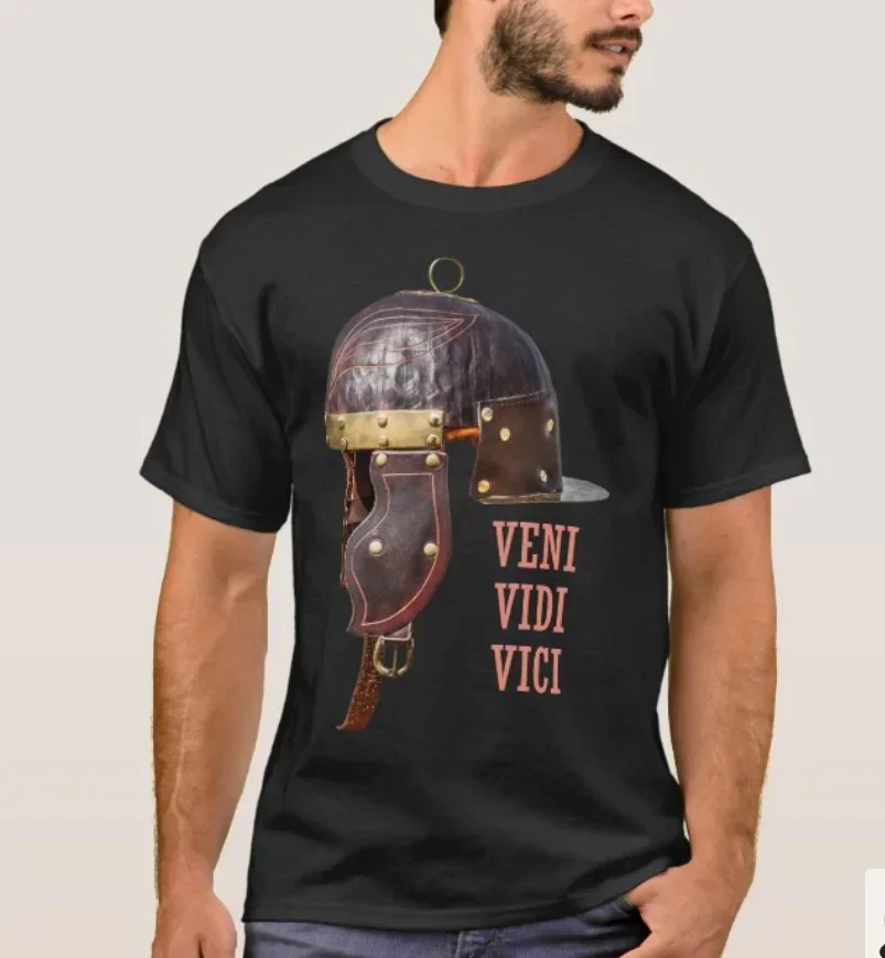 Roman legion Helmet Julius Caesar Quotes T-Shirt 100% Cotton O-Neck Summer Short Sleeve Casual Mens T-shirt Size S-3XL