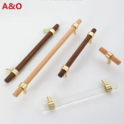 Handles Drawer Cabinet Furniture Kitchen Handles for Cabinet Knob Door Drawer Furniture Kitchen Golden Transparent Crystal Wood