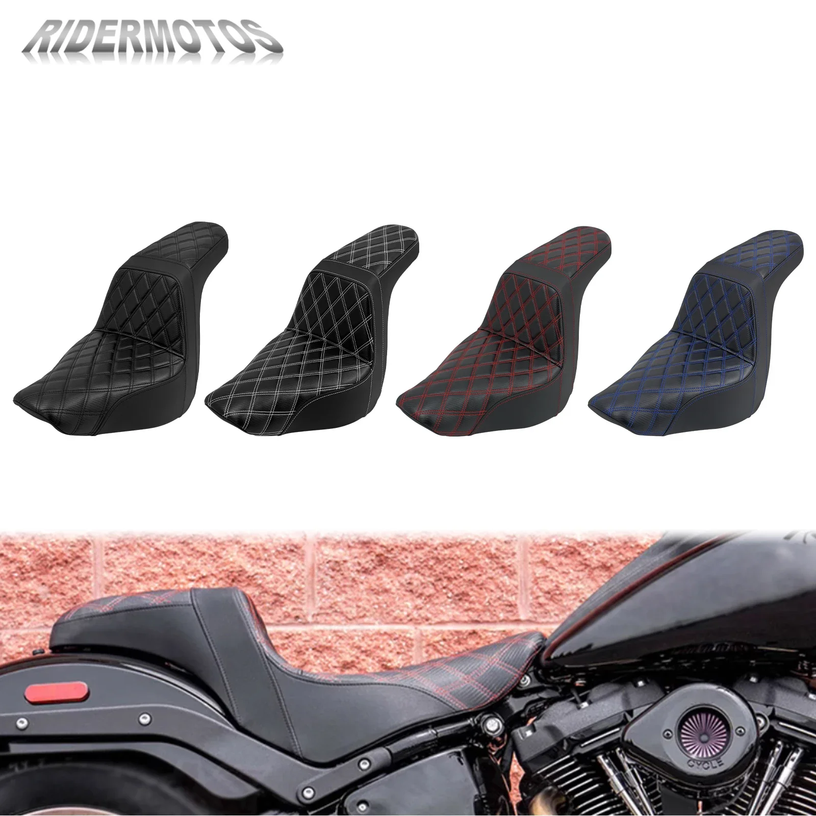 

Front Rear Seat Cushion Motorcycle Driver Passenger Two-Up Seat For Harley Softail Low Rider FXLR FXLRS S ST 2018-Up Pillion Pad