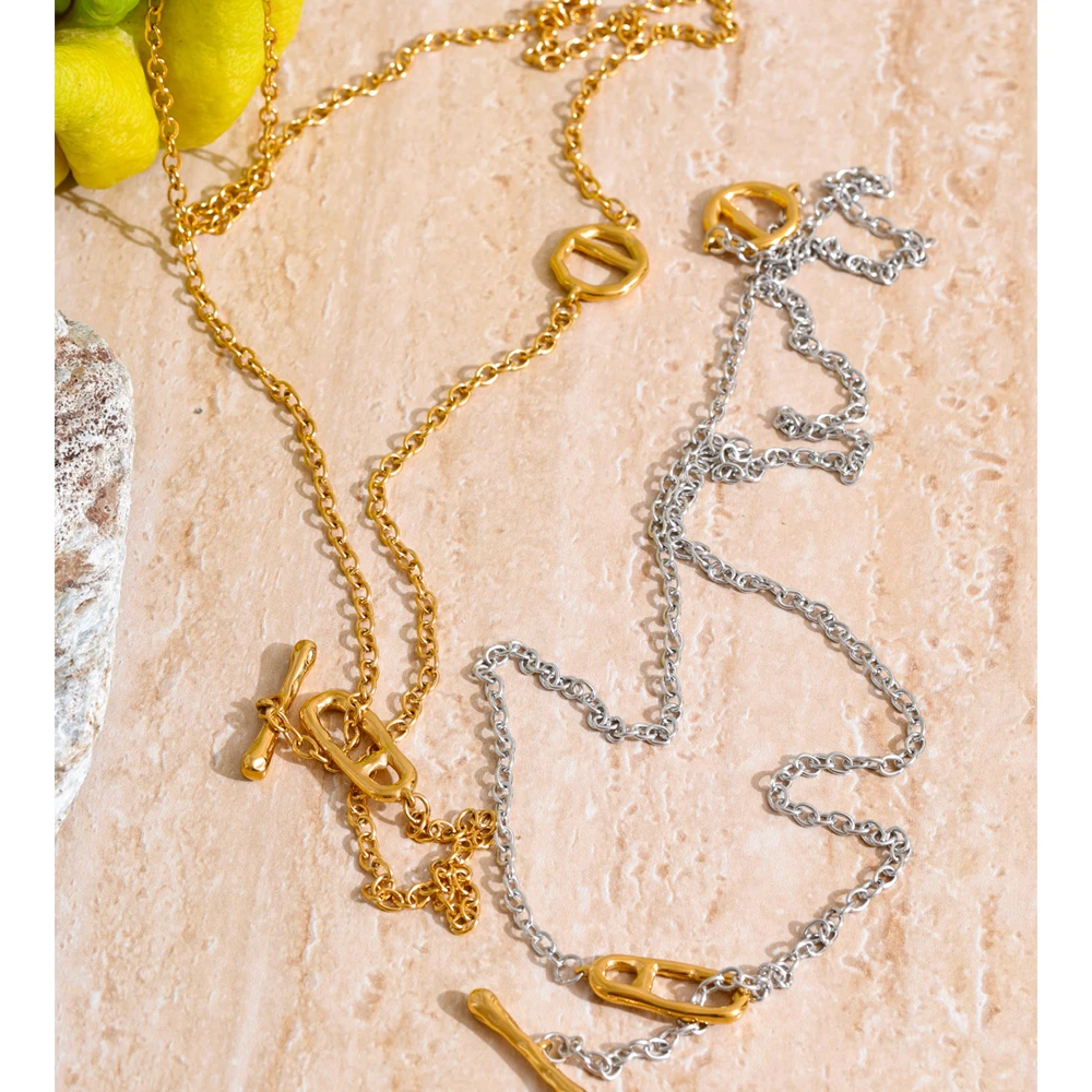 Yhpup 82cm 316L Stainless Steel Chain Toggle-Clasps Long Distinctive Necklace Stain Less Metal Waterproof Jewelry
