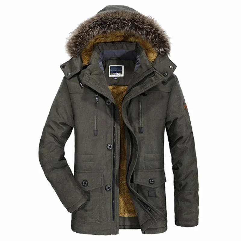 

Hooded Long Outdoor Parkas Men Padded Cotton Coat Fur Collar Thicken Men Winter Coat Plush Wool Liner Hooded Jacket Snow Parkas