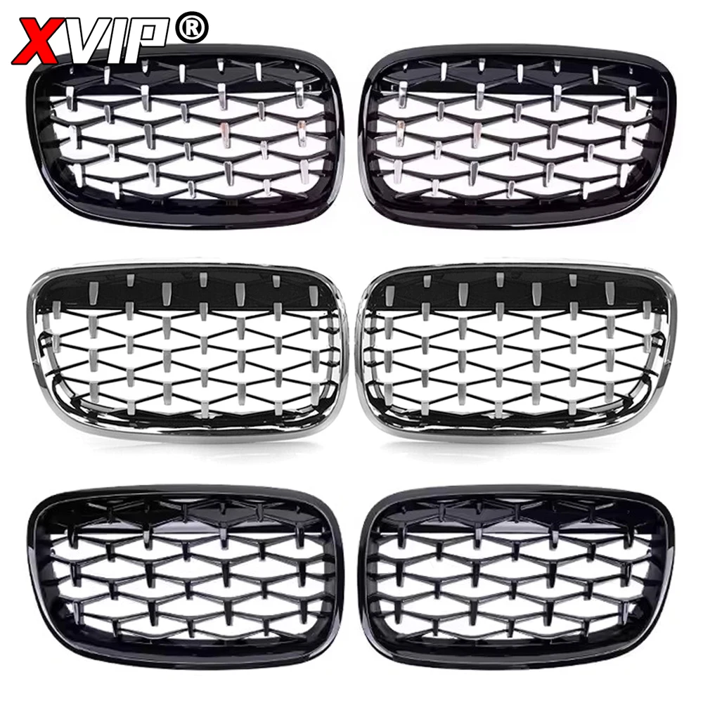 XVIP All Black Front Bumper Grilles For BMW X5 E70 X6 E71 2007-2014 Chrome Silver Diamonds Style Double Dual Slats Upper Grills
