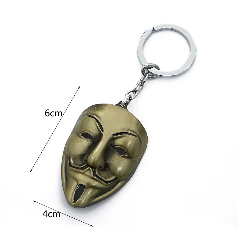 keychain anonymous Moive Jewelry V for Vendetta Anonymous Mask Hip Hop Pendant Hacker Mask Alloy Keychain Fashion Gaes Chaveiro