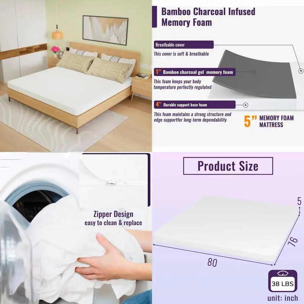 5 Inch Medium Firm Memory Foam Mattress - Cooling Gel Bamboo Charcoal Infused, CertiPUR-US Certified Mattresses for Comfortable