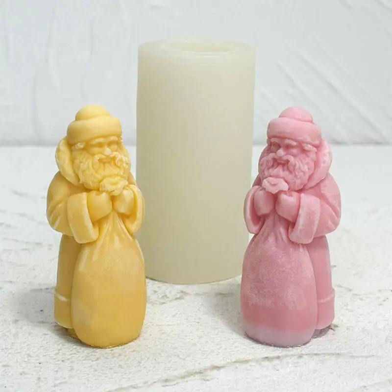 Santa เรซินแม่พิมพ์คริสต์มาสตกแต่งโต๊ะเทียนแม่พิมพ์น่ารัก 3D Santa ถือแม่พิมพ์ Handmade เทียนแม่พิมพ์สําหรับคริสต์มาส