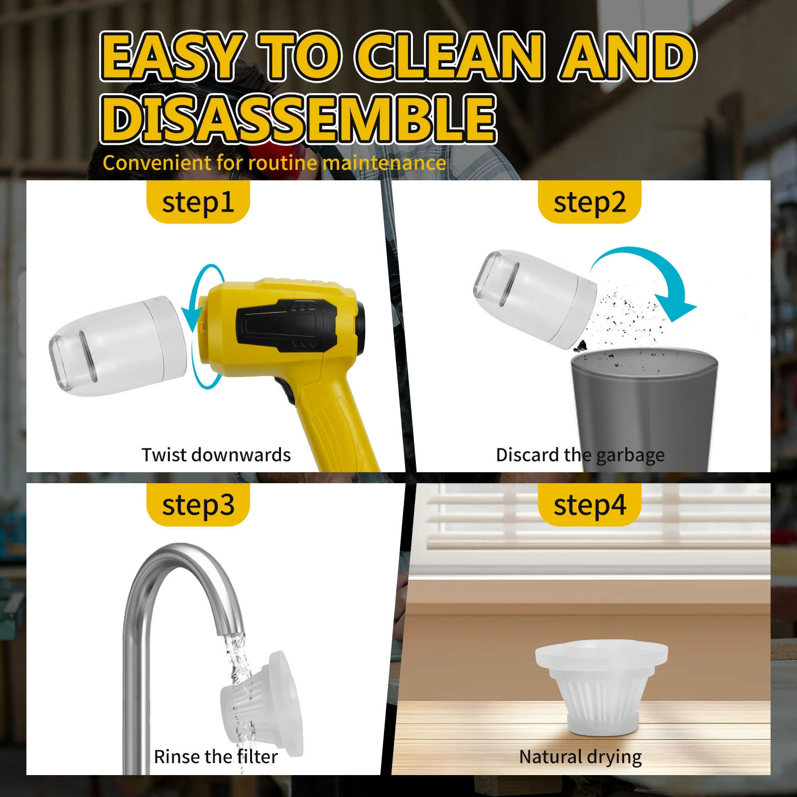 مكنسة كهربائية محمولة للسيارة 2 في 1 مكنسة كهربائية صغيرة لاسلكية ومنفضة هواء شفط 10 كيلو باسكال لبطارية ديوالت 20 فولت (بدون بطارية)