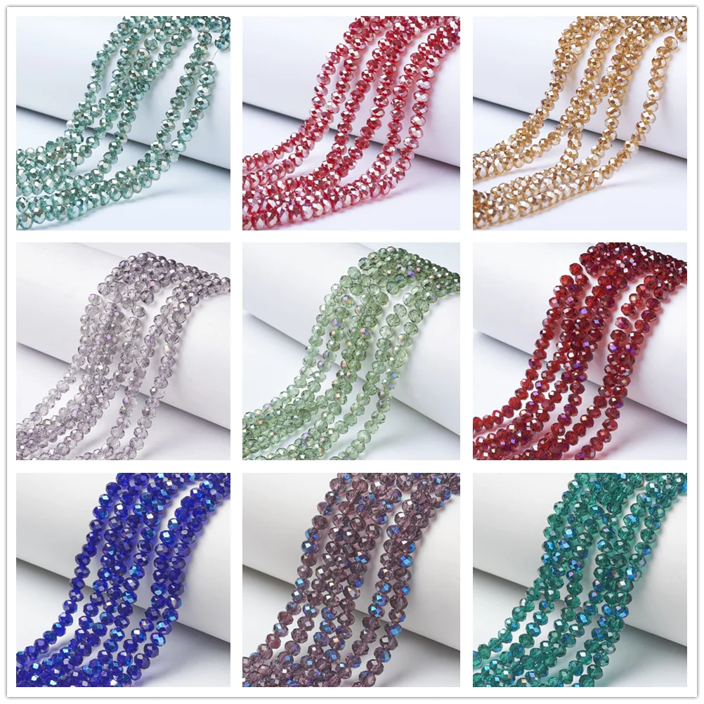 10 Strand Electroplate Faceted Glass Rondelle Beads 4/6/8mm For jewelry making DIY Bracelet Necklace Bead Strands Mix Color